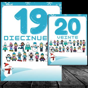 Spanish Numbers 1 - 20 Winter Theme Flashcards Printable Pre-K and Kindergarten