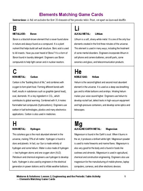 Elements Matching Game Cards | PDF | Chlorine | Magnesium