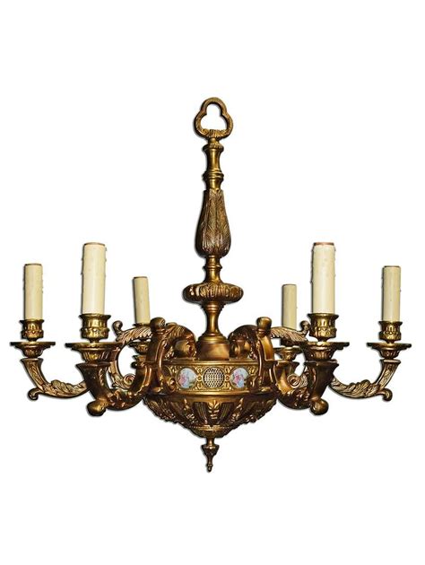 Antique bronze chandelier with porcelain plaques | MAURICE CHANDELIER, INC.