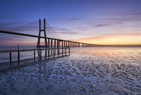 Long Bridge Over Tagus River in Lisbon before Sunrise Stock Image ...