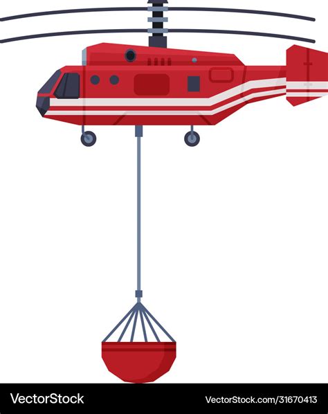 Firefighting helicopter carrying bucket full Vector Image