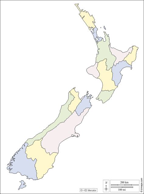 New Zealand free map, free blank map, free outline map, free base map coasts, regions, color, white