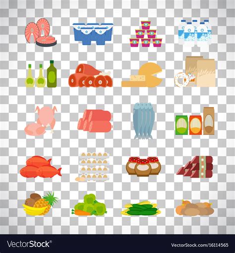 Supermarket food icons on transparent background Vector Image