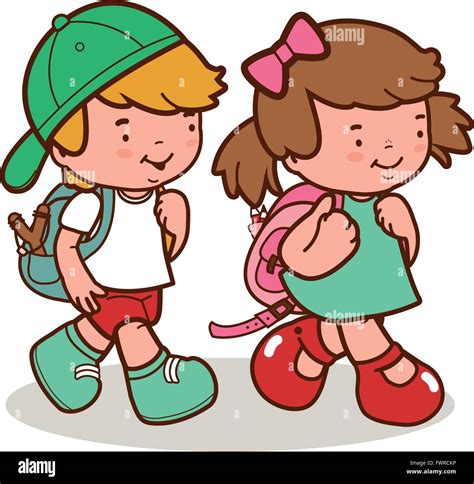 Children Walking To School Cartoon