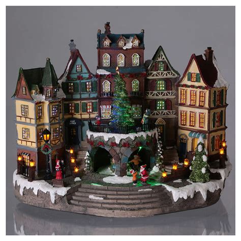 Christmas village scene with rotating tree 31x38x20 cm | online sales ...