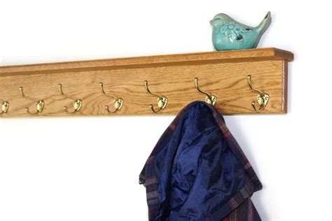 Solid Oak Shelf Coat Racks with Solid Bras, Aged Bronze and Satin ...