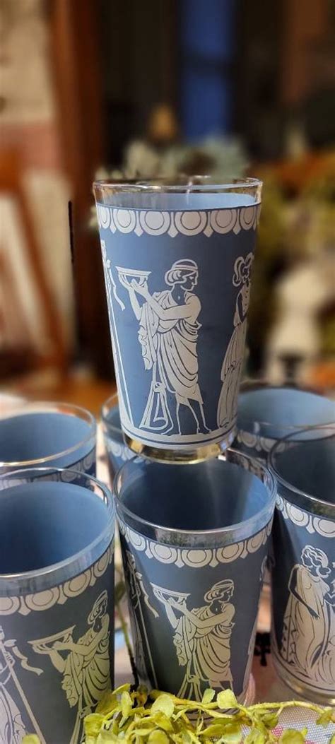 Vintage Greek Blue Hellenic Tumblers Glasses 7 Glasses 5 - Etsy