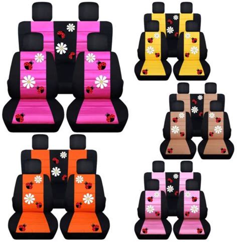 Front and REAR car seat covers VW Beetle , white Daisy & Lady bug ...