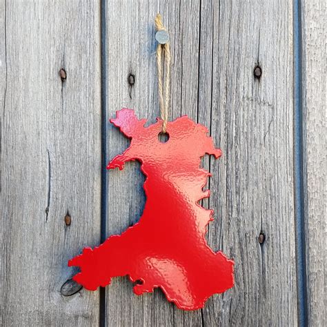 Cymru – Wales Map Hanging Metal Decoration – Dragon Red - Ravens' Way ...