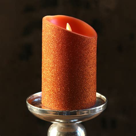 Moving Flame Orange Glitter Candle Battery Operated 3.5 x 5 Timer ...