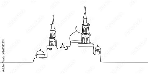 Mosque continuous line drawing vector minimalist design. islamic symbol ...