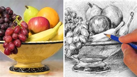 How to Draw a Fruit Bowl with Pencil | Fruit bowl drawing, Fruits drawing, Fruit sketch