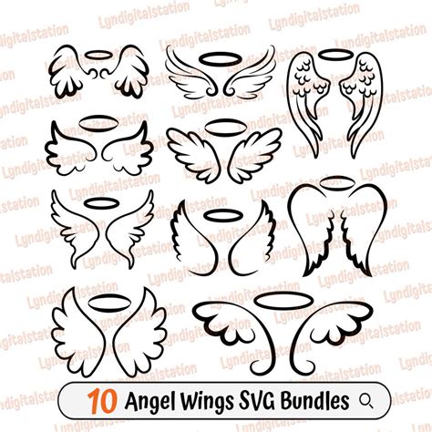 Angel Wings Bundles Svg Halo Clipart Memorial Cut File Feather Stencil ...