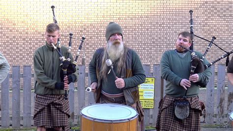 Scottish tribal pipes & drums band Clanadonia playing "Ya Bassa" during St Andrew's Day event ...