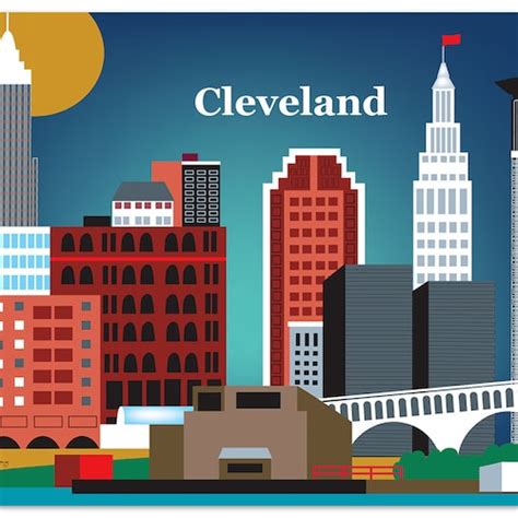 Cleveland Art Print Cleveland Skyline Cleveland Map - Etsy