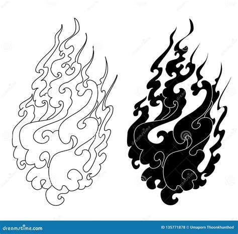 Fire Tattoo for Printing.Black and White Sticker Fire Isolate on White ...