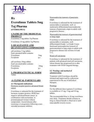 Everolimus Tablets Taj Pharma SmPC | PDF