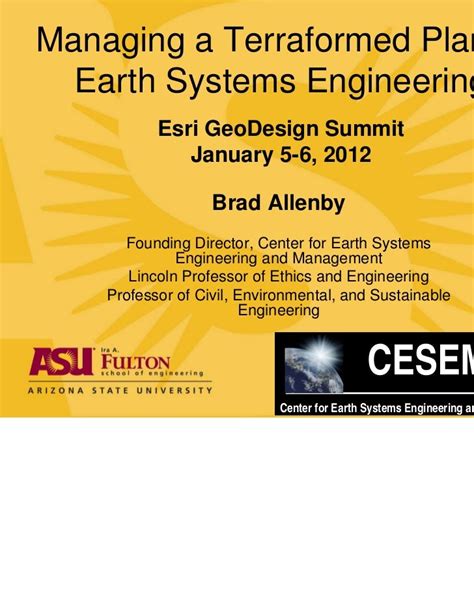 "Managing a Terraformed Planet: Earth Systems Engineering