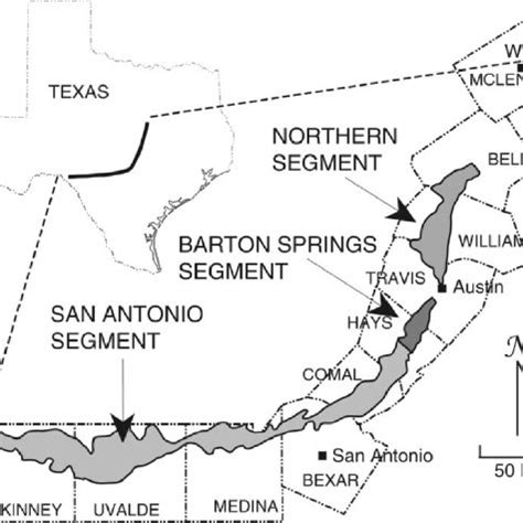 The three segments of the Edwards (Balcones fault zone) aquifer ...