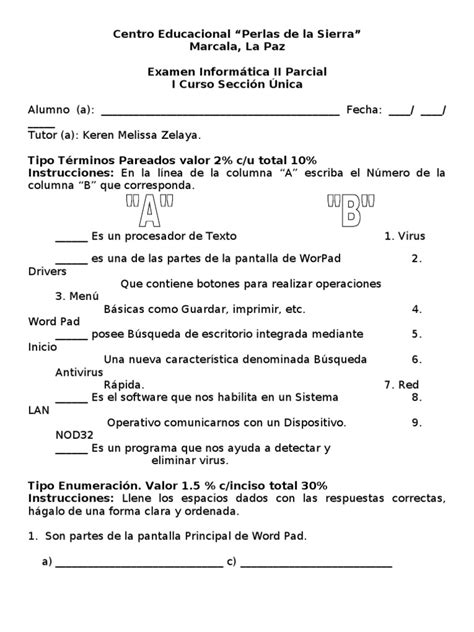 Examenes II Parcial Colegio