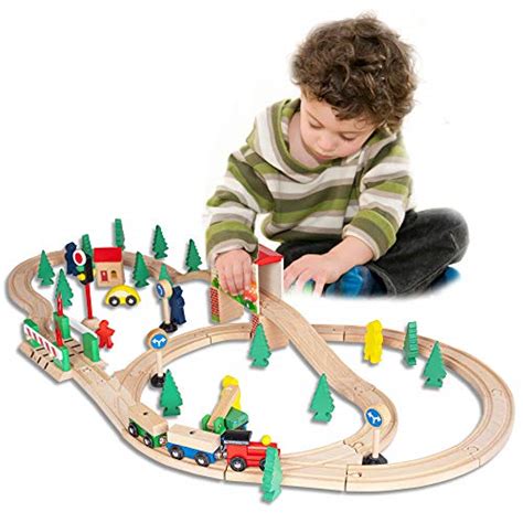 Funpeny 60 Pcs Wooden Train Set Toys,Train Tracks Sets for Kids ...