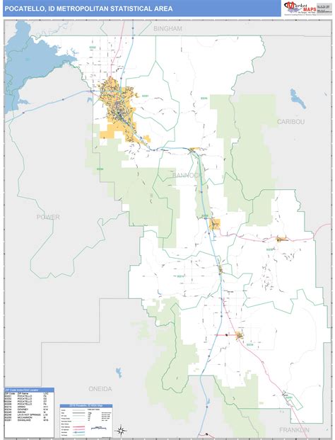 Pocatello, ID Metro Area Wall Map Basic Style by MarketMAPS