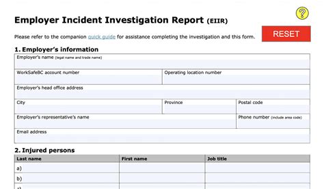 Employer Incident Investigation Report 52E40 EIIR | Actsafe Safety Association