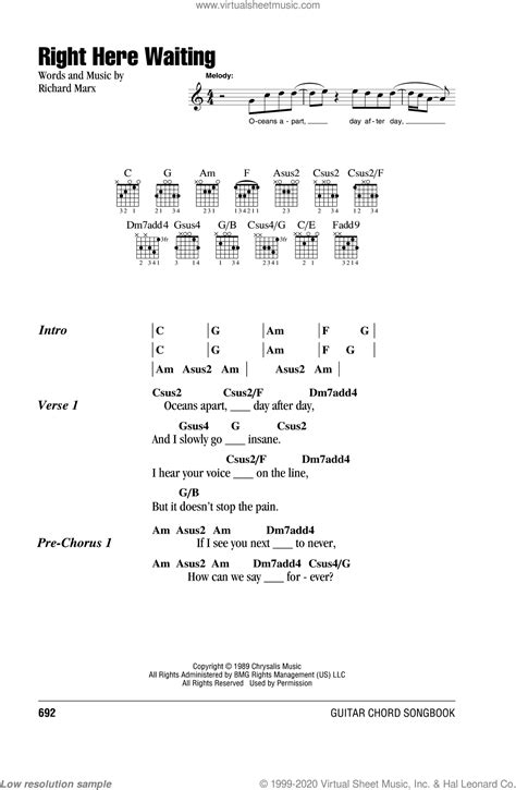 Marx - Right Here Waiting sheet music for guitar (chords) [PDF]