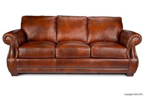 Traditional Top Grain Leather Sofa with Nailhead Trim by USA Premium Leather | Wolf Furniture