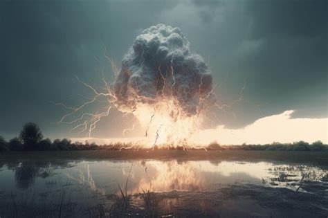 Premium AI Image | A lightning storm with a large cloud in the sky