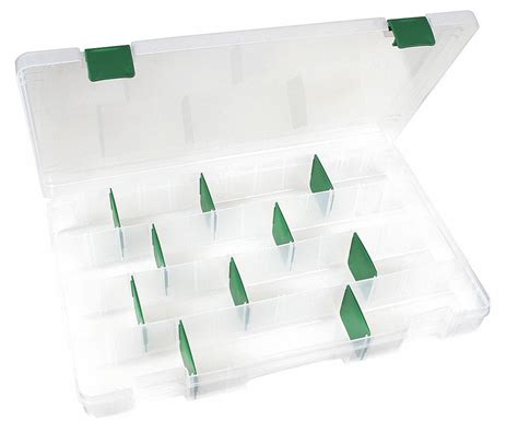 FLAMBEAU Adjustable Compartment Box: 14 1/4 in x 2 in, Clear, 22 Compartments, 20 Adj Dividers ...