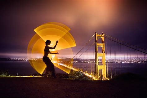 women, Long Exposure, Lights, Light Painting, Night, Nature, Landscape, Golden Gate Bridge ...