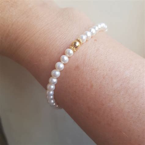 Small Freshwater Pearl STRETCH Bracelet Gold Fill or Sterling Siver 5mm AA white pearl Bracelet ...