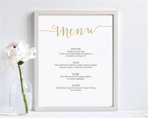 Gold Menu Sign Template 8x10 Printable Menu 8x10 Editable - Etsy