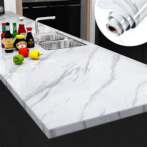 Buy Yenhome White Marble Contact Paper for Countertops Counter Top ...