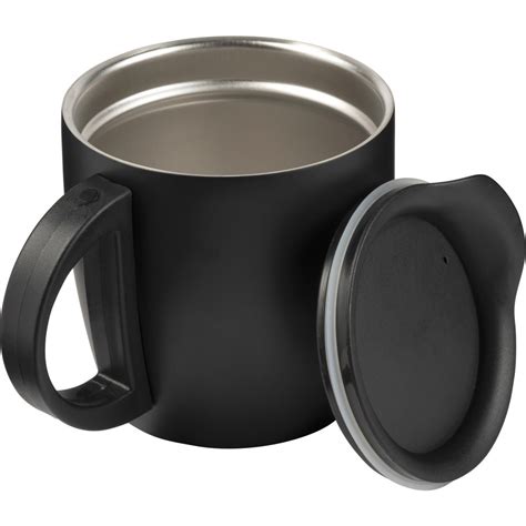 Printed Stainless steel, double walled travel mug (350 ml), black (Mugs)