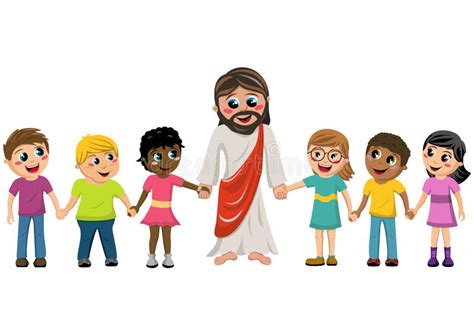 Cartoon Jesus Hand in Hand Kids Children Stock Vector - Illustration of adoration, benediction ...