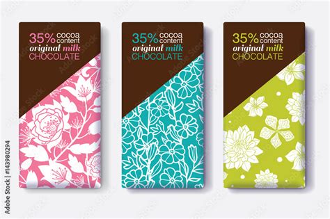 Vector Set Of Chocolate Bar Package Designs With Modern Floral Patterns. Editable Packaging ...