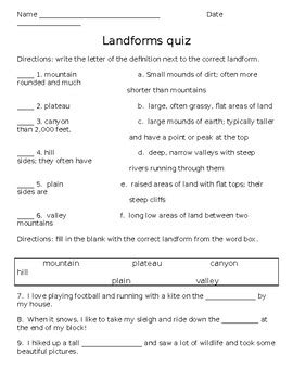 Landforms Quiz by DiDo's Corner | Teachers Pay Teachers