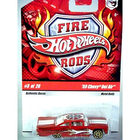 Hot Wheels Fire Rods - 1959 Chevrolet Bel Air 2 Door Post Fire Dept Car - Global Diecast Direct