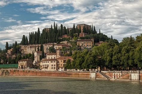 Exterior of the San Pietro Castle in Verona, Italy Under Cloudy Sky ...