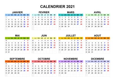 Calendrier 2021 Français – Calendrier 2021