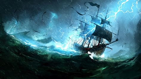 Ship on sea during thunderstorm animated wallpaper, fantasy art, sea, ship, storm HD wallpaper ...