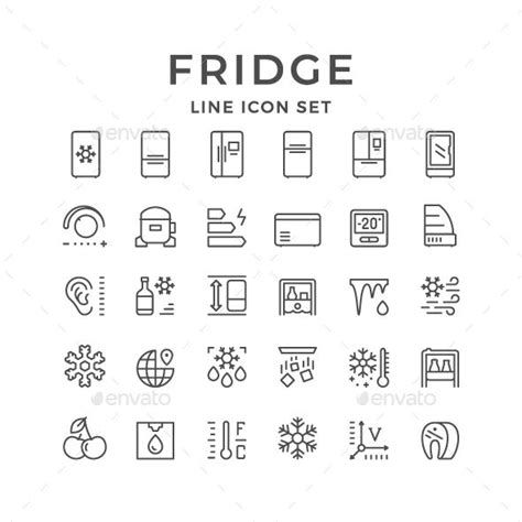 Set Line Icons of Fridge | 아이콘, 사계절, 냉장고