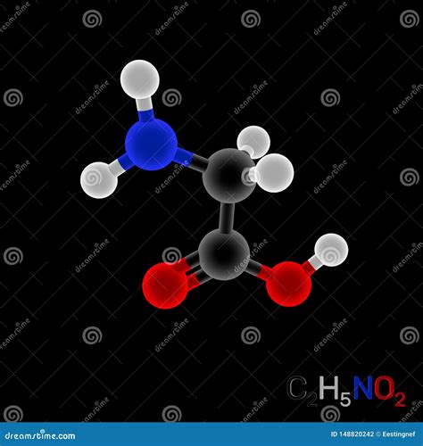 Glycine Model Molecule. Isolated on Black Background. Luminance Effect ...