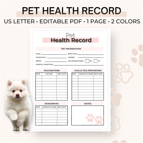 Pet Health Record Dog Breeder Forms Dog Owner Template - Etsy