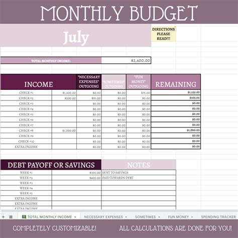 Monthly Budget Spreadsheet Google Sheets Instant Download Etsy | Budget ...