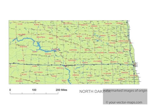 North Dakota state route network map. North Dakota highways map. Cities of North Dakota, main ...