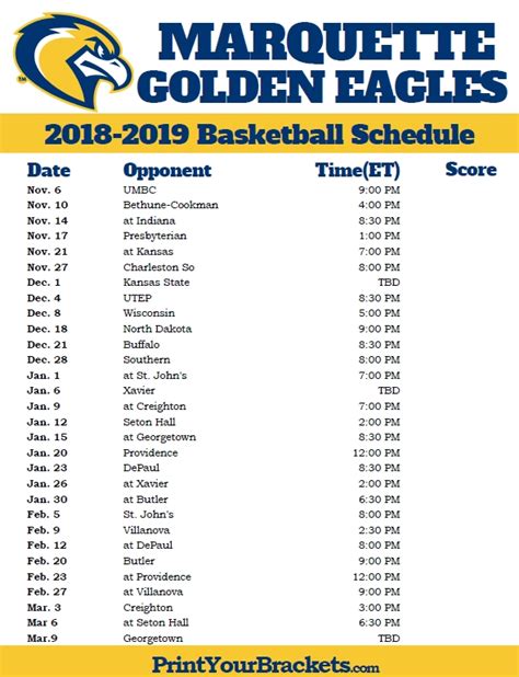 Marquette Basketball Schedule 2021 19 Printable - Printable Schedule