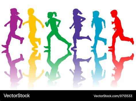 Colorful silhouettes of children running Vector Image